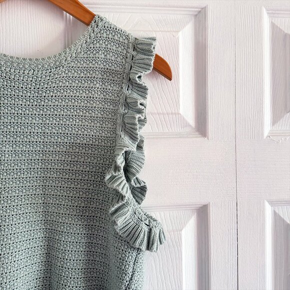 Mable Crochet Knit Ruffle Keyhole Boho Cropped Top in Mint - Picture 7 of 10